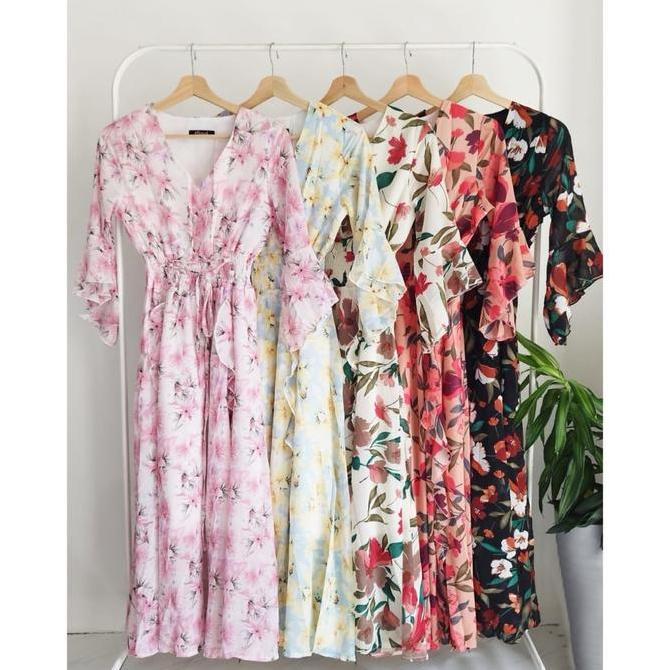Keepgoing- D11 Gentlee N Style Floral Vintage Maxi Dress Bumil Hijab Pantai Liburan Bunga V-Neck