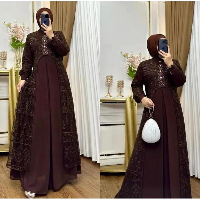 Ardella Maxi Gaun Pesta Model Terbaru Bahan Ceruty Dress Pesta Mewah Elegant Gamis Kondangan Wanita 