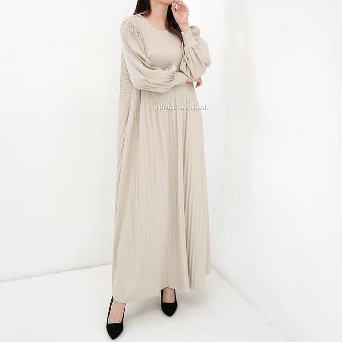 Keepgoing- Maxi Dress Plisket Lidi Cabang Lengan Balon / Dress Lengan Panjang / Dress Panjang / Gaun