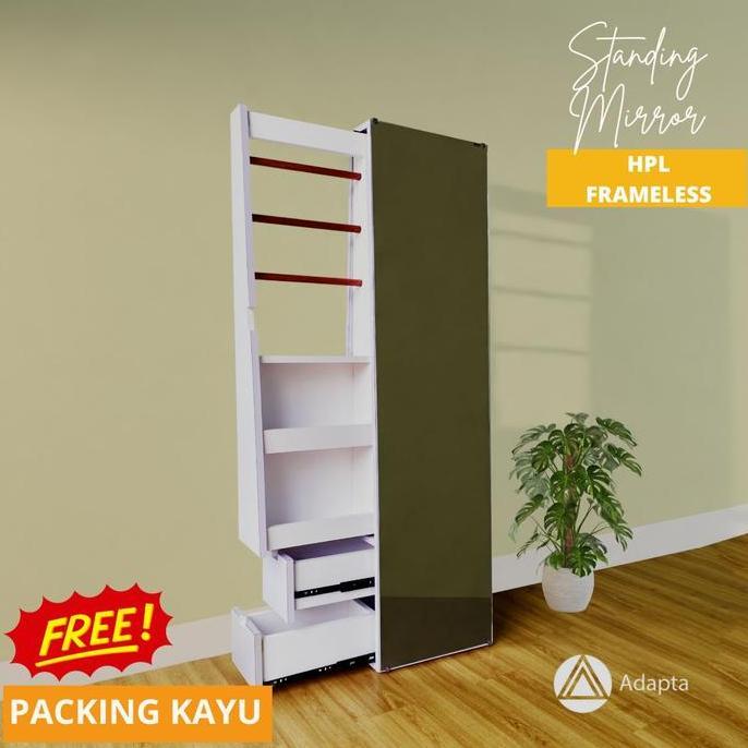 Adapta Standing Mirror HPL Rak Hijab Cermin Frameless -  Rak Hijab Laci Dua Rell Doubletrack- Standi