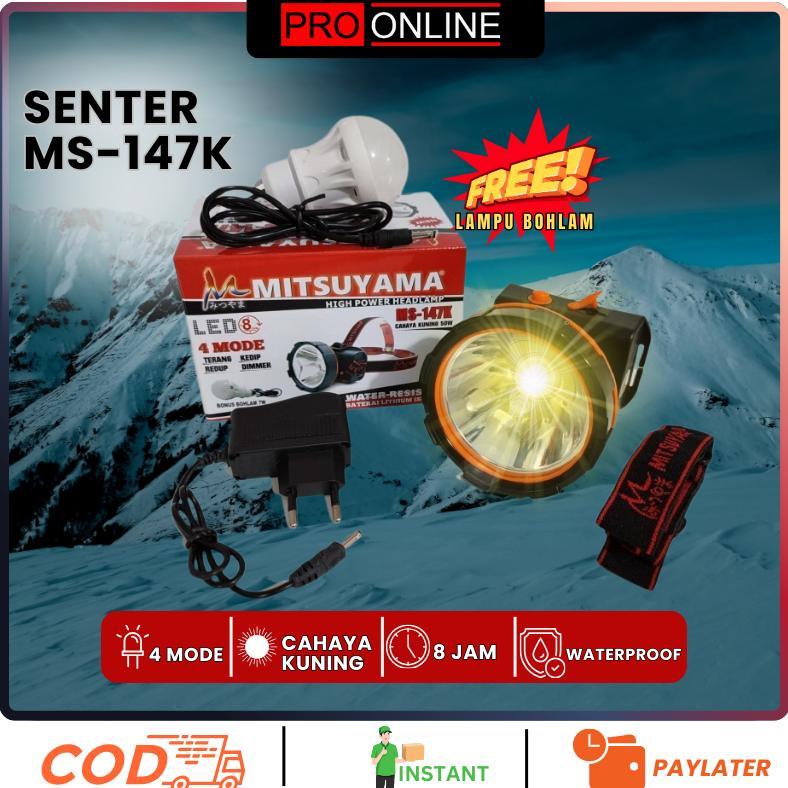 Senter kepala LED Headlamp Cahaya kuning dan lampu bohlam / Head lamp cahaya kuning Outdoor Diskon