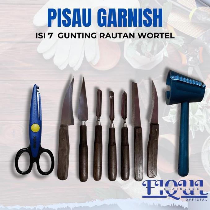 Evarakristin8 - Fiqul Stainless Pisau Garnish Ukir Buah Paket Hemat 7 Pcs Gunting Rautan Wortel Alat
