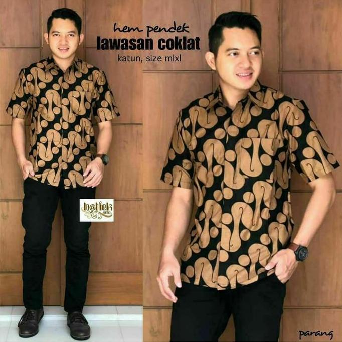 KEMEJA BATIK PRIA LENGAN PENDEK BATIK LAWASAN COKLAT BATIK PARANG