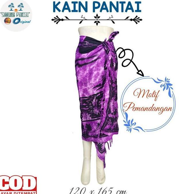 Nahen- Kain Pantai Bali Motif Pemandangan Kelapa Ukuran 110X135Cm Sarung Bali - Kain Jogja - Kain Sa