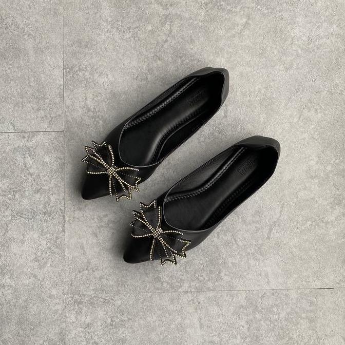 Felfeth - Flatshoes Wanita Elegan| Pansus Kerja Kekinian| Flat Shoes Kuliah| Sepatu Balet Hitam BLT0