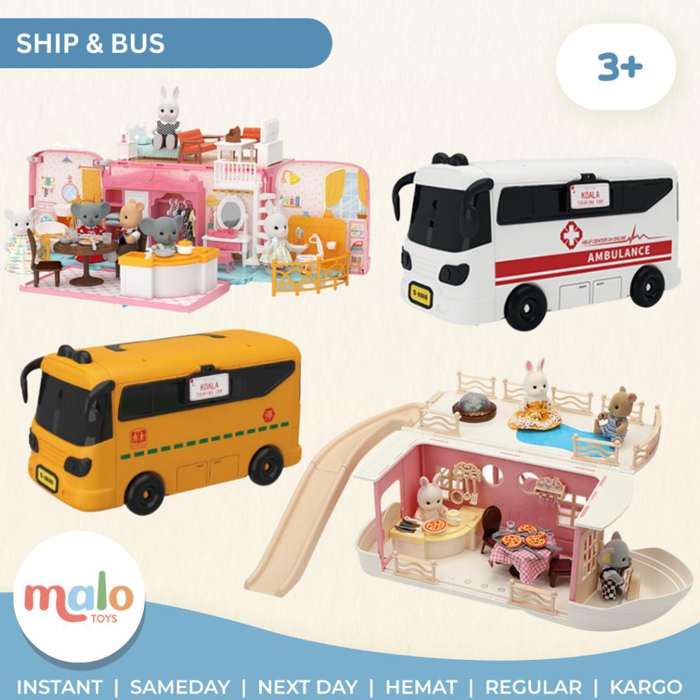 MALOTOYS - Koala Diary Bus Cruise Boat Ambulance School Bus Caravan Picnic Doll Family House Familie