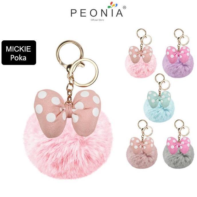 Peonia PNA POKA MICKIE Pom Pom Keychain Kunci Tas