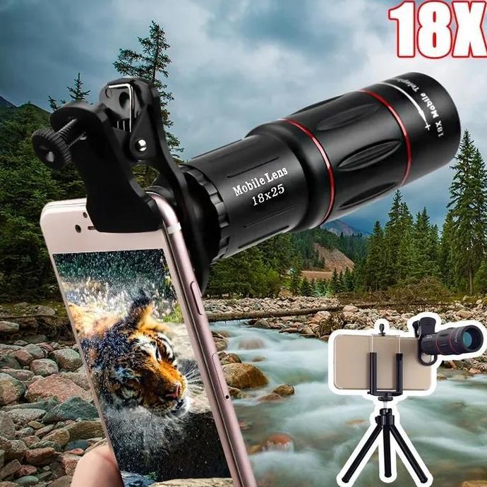 APEXEL 2 in 1 APEXEL Ori Lensa Telephoto 18X + Tripod Mini APL-T18ZJ Aksesoris Kamera Ponsel Kaca le