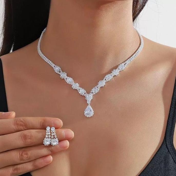 Kalung Elegant Set Anting - Set Kalung Anting Elegan Pesta Pernikahan - Bisa Untuk Headpiece