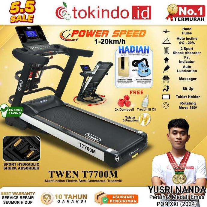 TWEN T7700 T7700M Treadmil Listrik Treadmill Portable Treadmill Multifungsi Treadmil Lipat Alat Olah