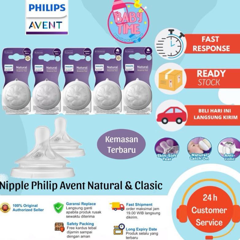 [100%ORI] PHILIPS AVENT Teat Natural / Classic isi 2 / Nipple Replacement Dot Bayi Avent