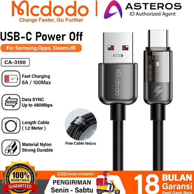 MCDODO Kabel Data USB Type C 6A Fast Charging Auto Disconnect Ca-3150
