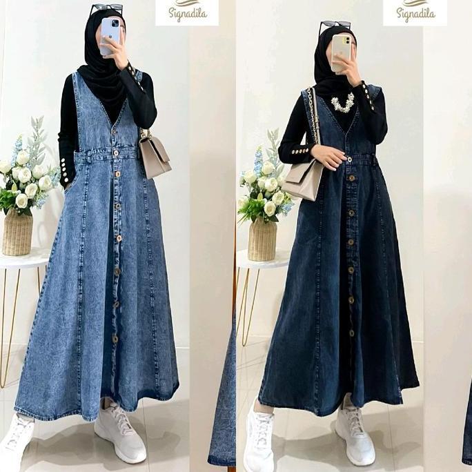 KEKINIAN Grosir Solo1 - Rachel Overall Jeans Premium Ld 100 pb 133 Polos Polos Wanita Dress Midi KEK