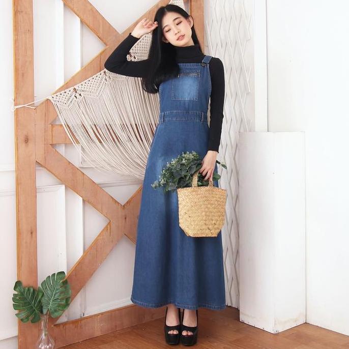 KEKINIAN Overall Maxi Dress Denim Jeans Rok Panjang Kodok Women Girl Wanita KEKINIAN