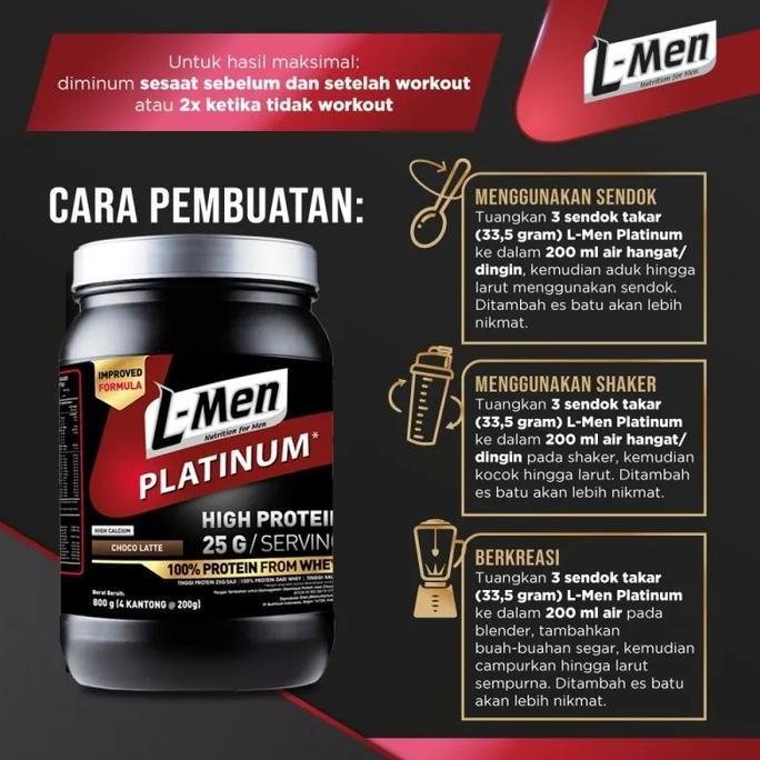 Healthy- L-Men Lmen Platinum Whey Protein 800 Gram 21 Serving - Suplemen Fitness Whey Concentrate Wi