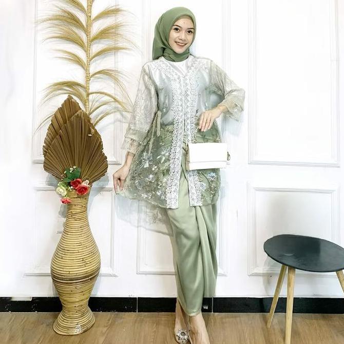 TERKINI FA BATIK one set wanita terbaru kekinian motif tulle bunga Gardenia Warna Mix Renda Full Cha