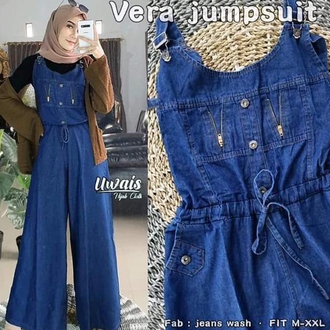 FLASH SALE Vera Overall Jeans Premium - Jumpsuit Jeans - Baju Kodok Wanita - Overall Kulot Musim pan