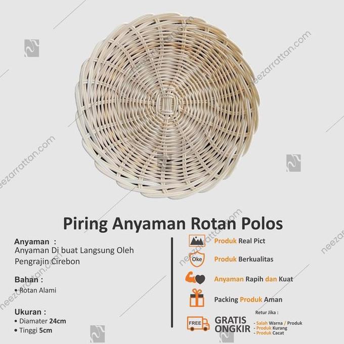 Neez Zarrotan Piring Makan Saji Anyaman Rotan Asli Cirebon Diameter 24 cm Warna Cantik Unik Kecil Ce