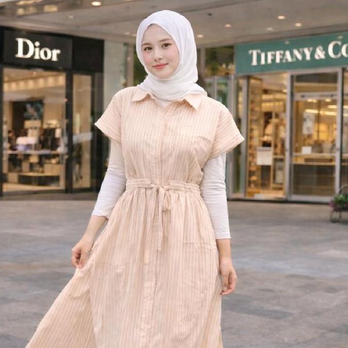 LIFESTYLE Padaidi Midi Dress Wanita Bahan Yandet Sleeveless Gaun Katun Lyodra dengan Tali Pinggang d