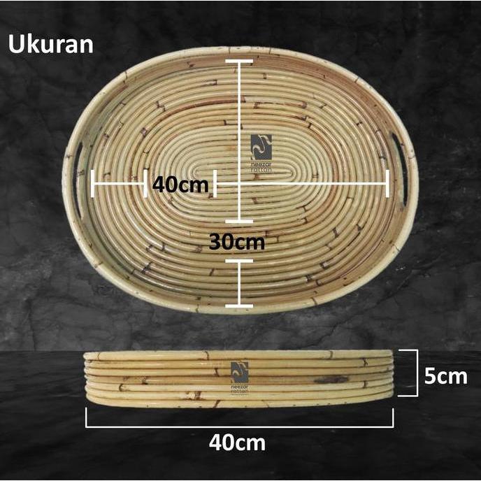 Nampan Aesthetic Kayu Bulat Rotan Besar Vintage Korea Gold