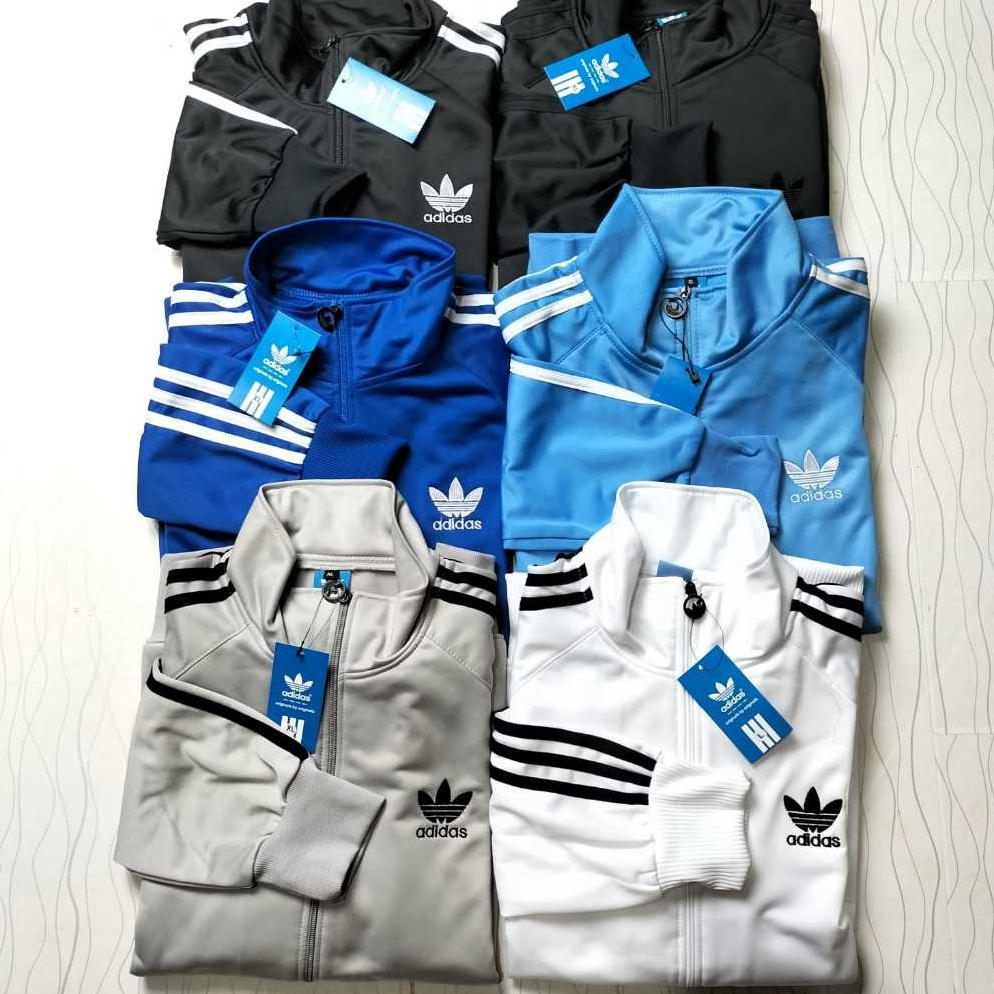 OFFICIAL jaket zipper tracktop adidas bahan lotto premium warna biru muda KEKINIAN
