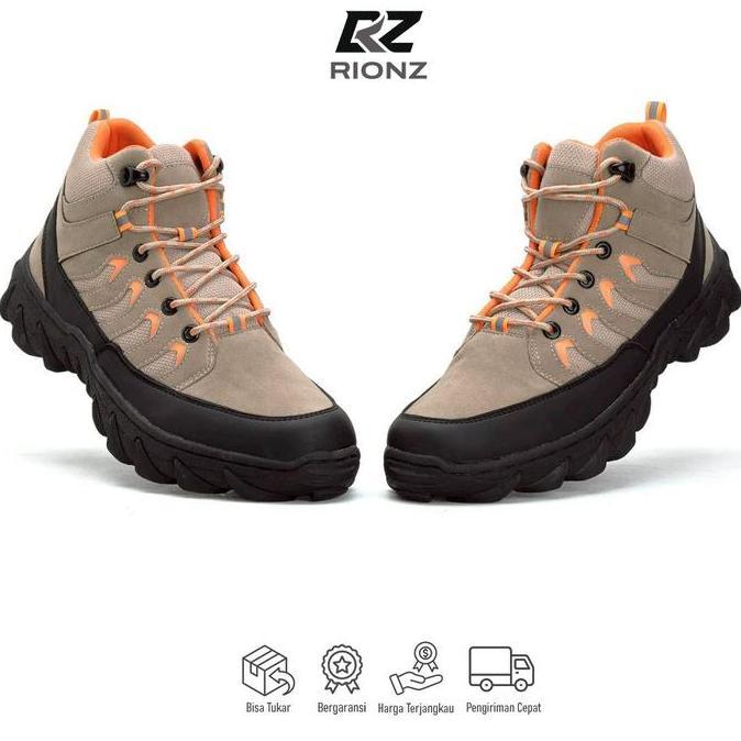 Rionz Sagara Sepatu Boots Pria Hiking Gunung Tracking Outdoor Touring Grey Cream Black