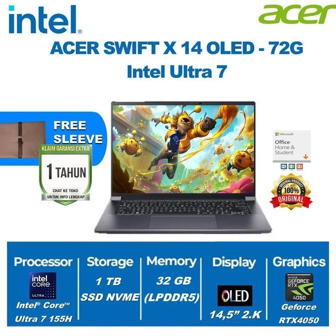 Acer Swift X 14 Oled SFX14 - RTX4050 ULTRA 7 155H 32GB 1TB 14.5" 120Hz