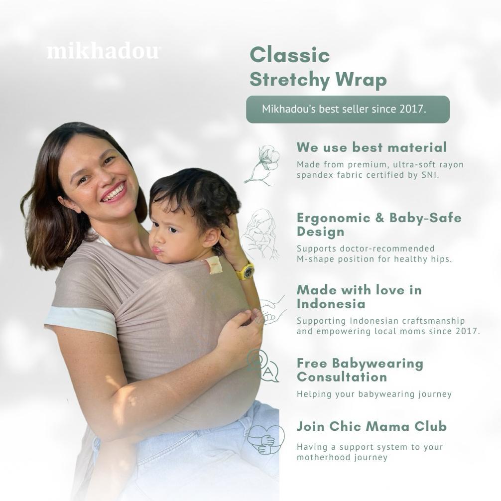 Mikhadou Stretchy Wrap - Gendongan Bayi M Shape Khaki - Baby Carrier