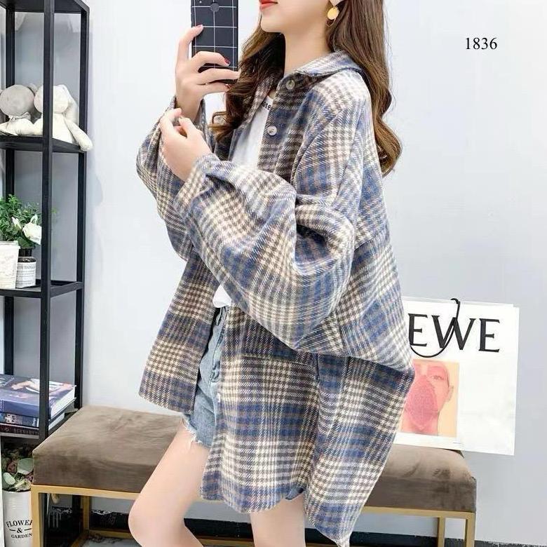 Sale Kemeja Import Wanita Flanel Oversize Korea Style 1836