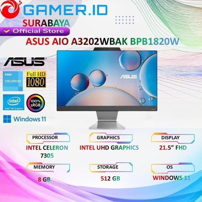 PC All In One Desktop ASUS AIO A3202WBAK Intel Celeron 7305 RAM GB SSD 512 GB Windows 11 + 21.5" Ful
