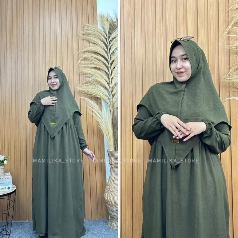 favorit medina set hijab gamis syari crinkle airflow