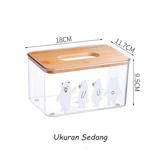 KP085 KOTAK TISU ESTETIK TRANSPARAN TUTUP KAYU BEAR ACRYLIC TISSUE BOX MEJA MAKAN RESTORAN TEMPAT MA