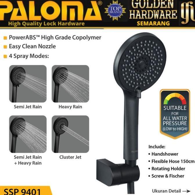 PALOMA SSP 9401 Shower Set Hand Handshower Selang Slang Holder BLACK