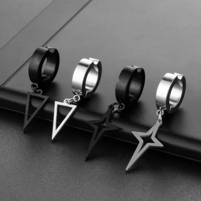 Original Anting Titanium Pria Tindik Jepit Model Cowok Korea Casual Pilihan Silver Hitam