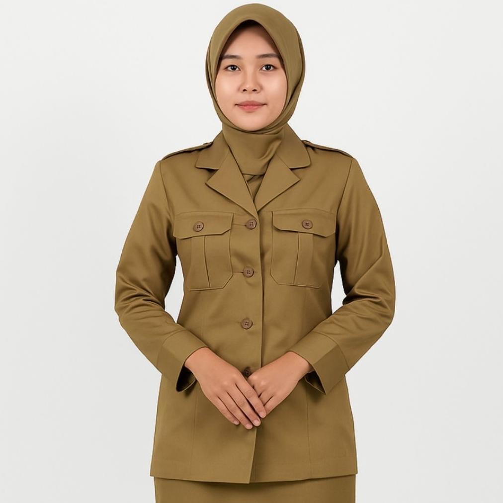 Murah Seragam Pns Wanita Warna Pemda Tua Ukuran S-6L Model Kantong Dada, Baju Asn Pemda Dinas