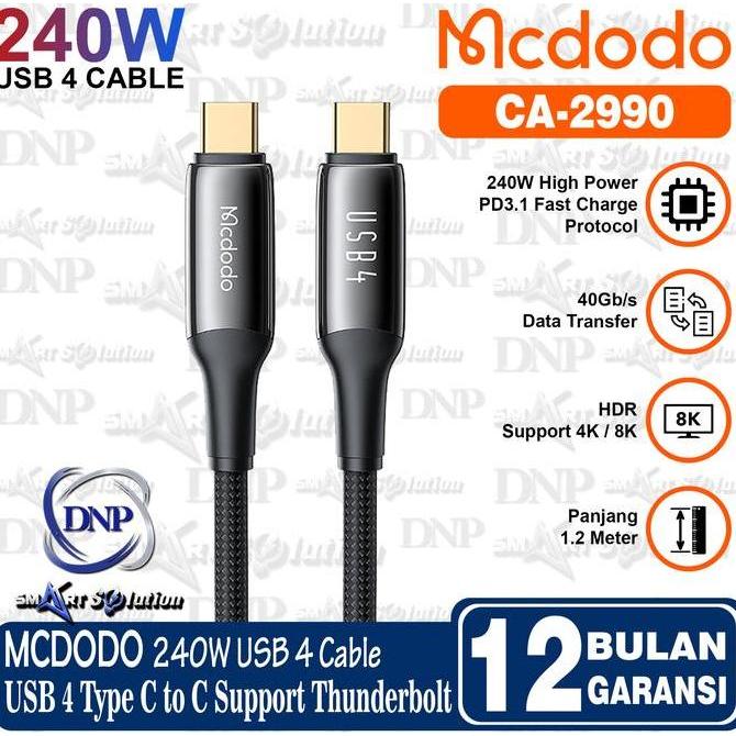 MCDODO CA2990 Kabel USB 4 Type C to Type C Thunderbolt 40Gbps 8K Fast 240W