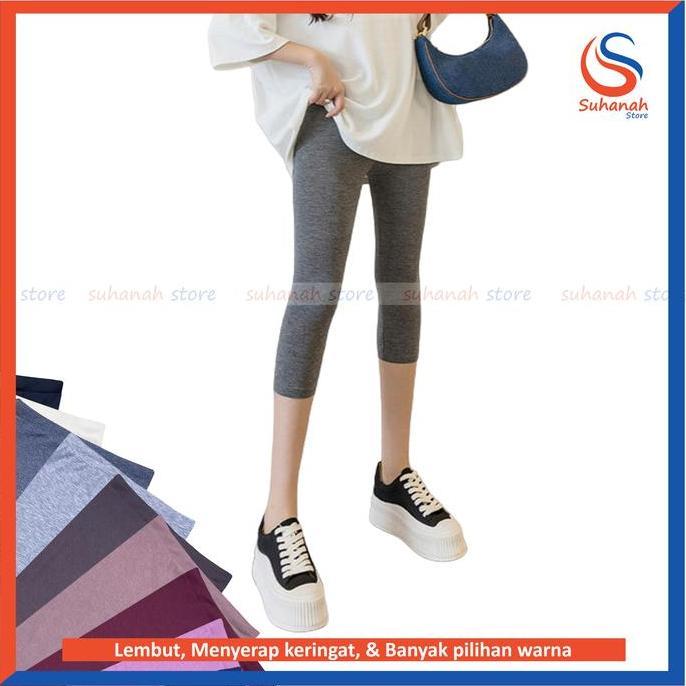 DY118 >> Legging Pendek 3/4 / Celana Legging Pendek Selutut Polos Wanita Bahan Kaos Rayon