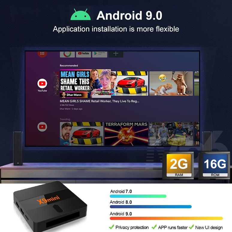 BIG PROMO Tripsky X9mini Android Tv Box 4K Stb Android Tv Box Android 9 Ram 2G Rom 16G Bluetooth Sma