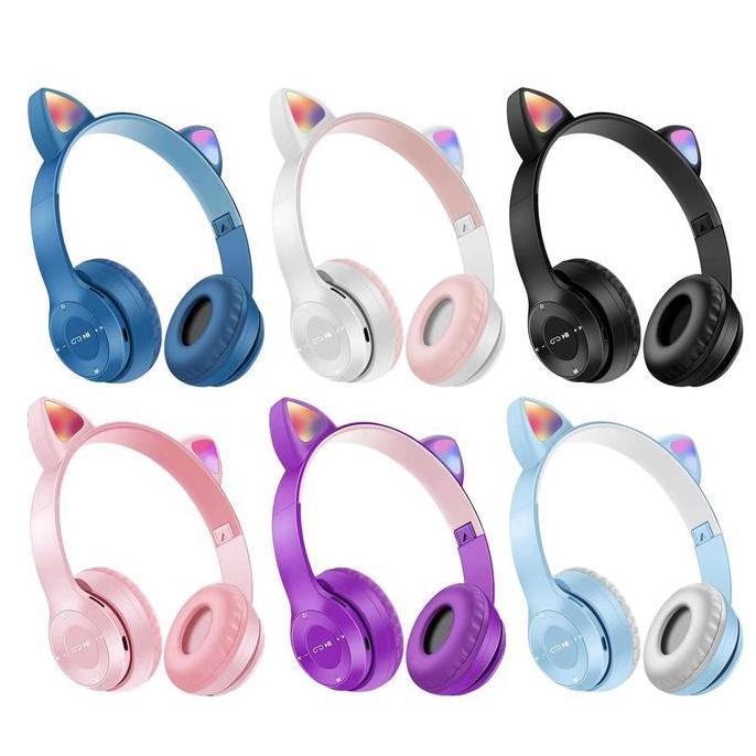 Headphone Bluetooth P47M RGB LED / Cute Cat Ear Wireless Audio Stereo