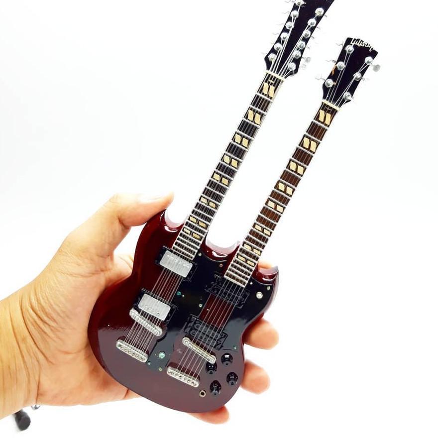 Miniatur Gitar Gibson Sg Eds-1275 Double Neck Jimmy Page Led Zeppelin Plus Miniatur Strap