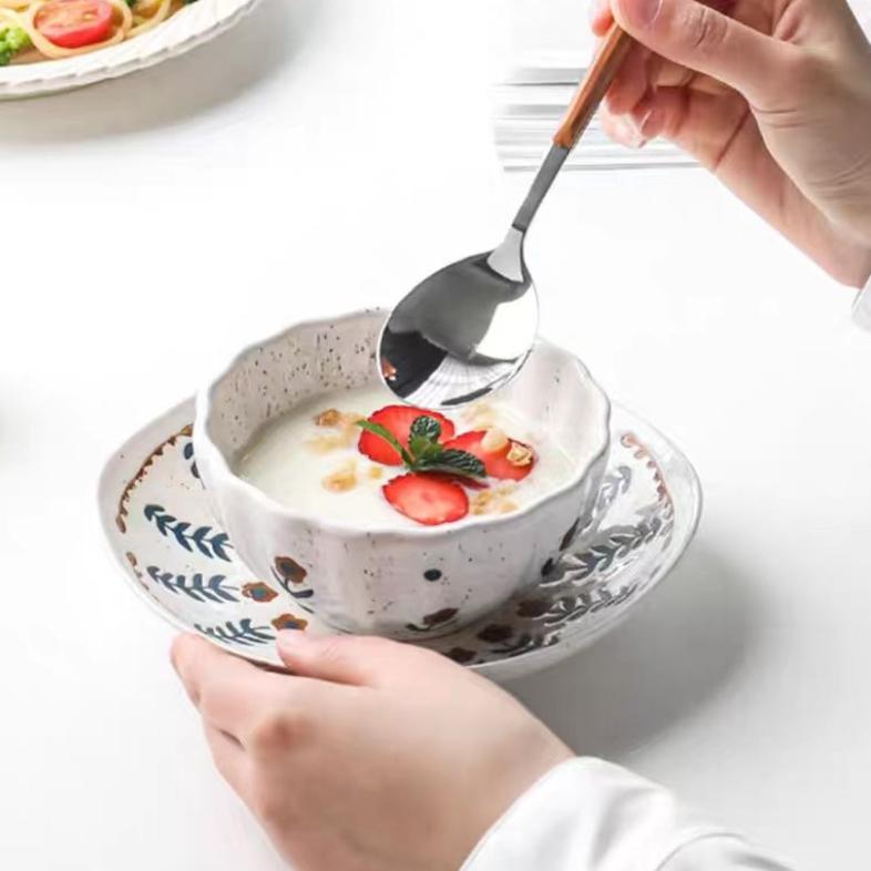 Hemat Sendok Garpu Makan Stainless/ Peralatan Makan Dengan Pegangan Kayu Serbaguna/ Sendok Garpu Aes