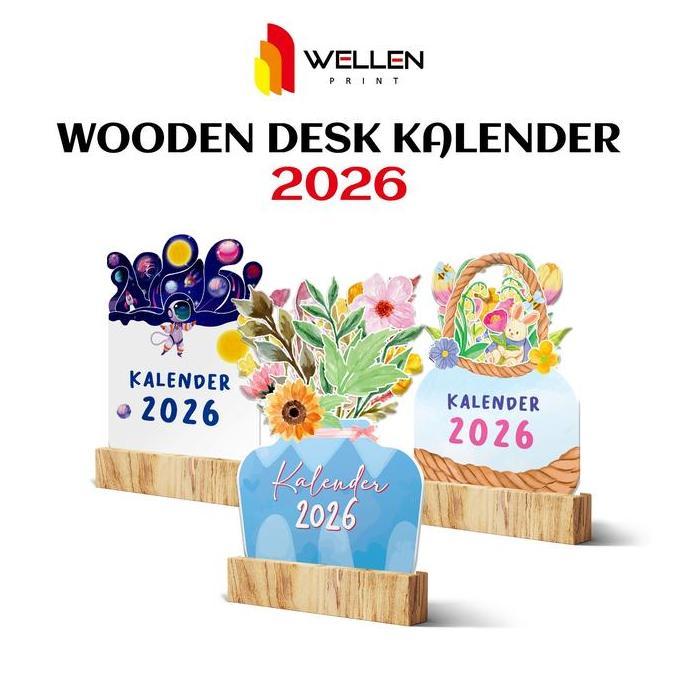 WELLEN PRINT - Cetak Wooden Desk Calendar Aesthetic / Print Kalender Meja Tatakan Kayu Ukuran A6 Uni