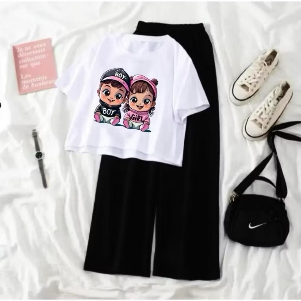 Promo Setelan Crop Stecu Korean Style Kombinasi Celana Panjang