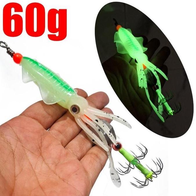 MANCING MANIA Umpan Cumi Batu 60g Bahan Karet Model Realis Pancing Jig Casting Shore Jigging (TERBAI