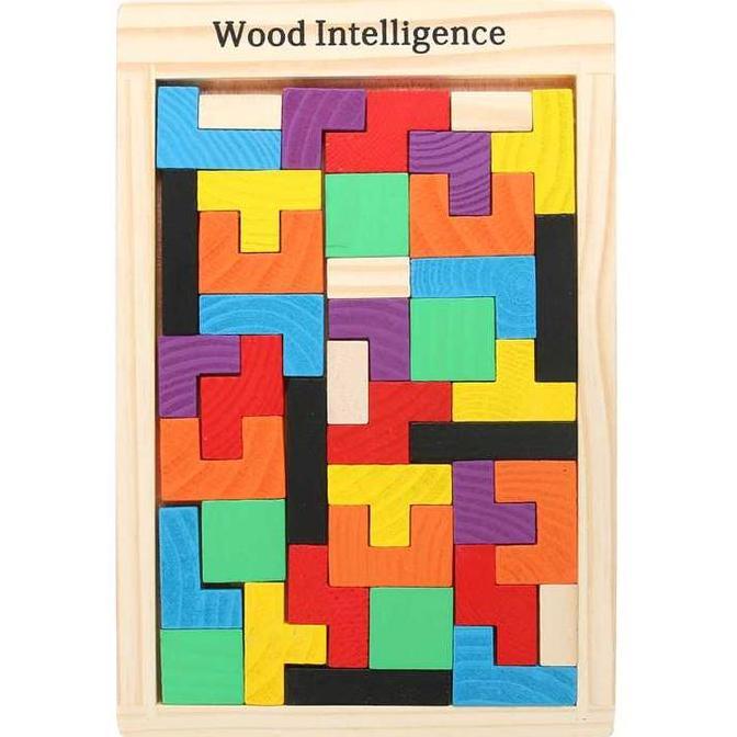 COD Mainan Susun Balok Puzzle 3D Tangram Tetris Kayu Besar Mainan Edukasi Kecerdasan Anak Perempuan 