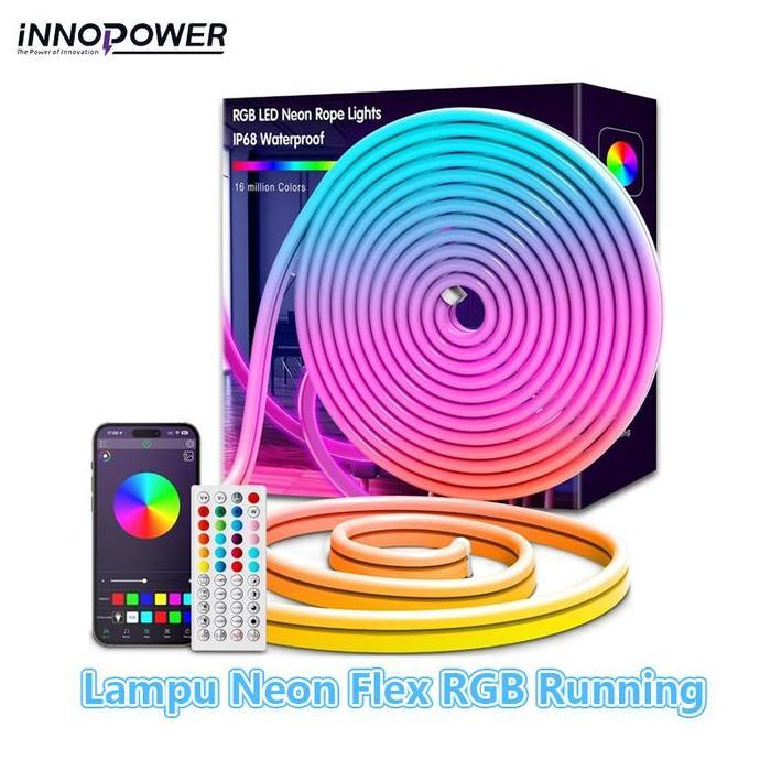 Lampu Neon Flex 5 Meter Running Lampu LED Strip RGB Ganti Warna Bluetooth Gerak Lampu