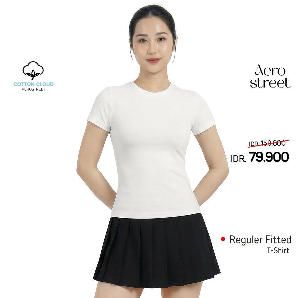 FLASH SALE Aerostreet Fuji Kaos Wanita Perfect Fit Cotton Cloud Putih Fitted T-shirt Cewek Women Cas