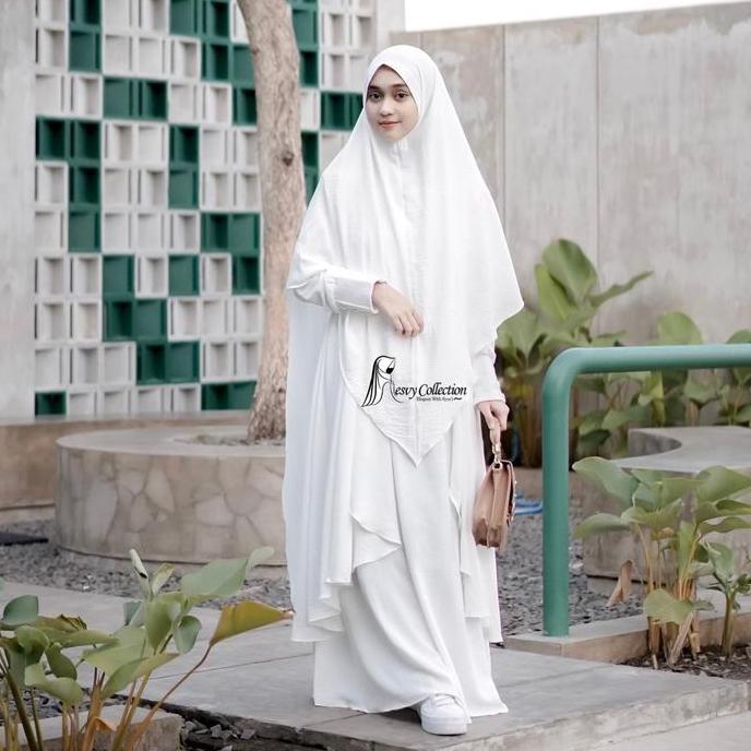 Resvy collection Yumna series ( FULL SET + CADAR ) Outfit gamis umroh , haji , premium