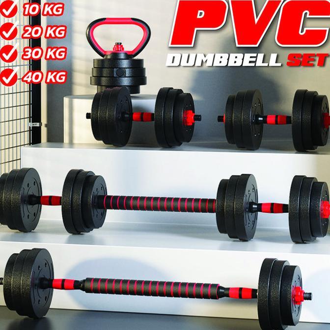 BGsport Dumbbell PVC 10Kg Adjustable + Barbel - Set Alat Fitness Anti Slip untuk Angkat Beban, Gym R