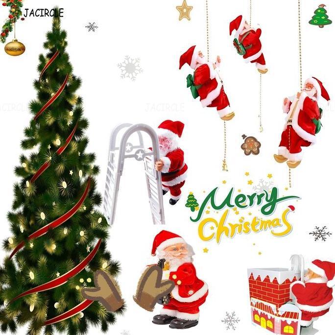Christmas Electric Santa Claus Climbing Ladder Plush Doll Santa Claus Electric Climbing Rope Ladder 